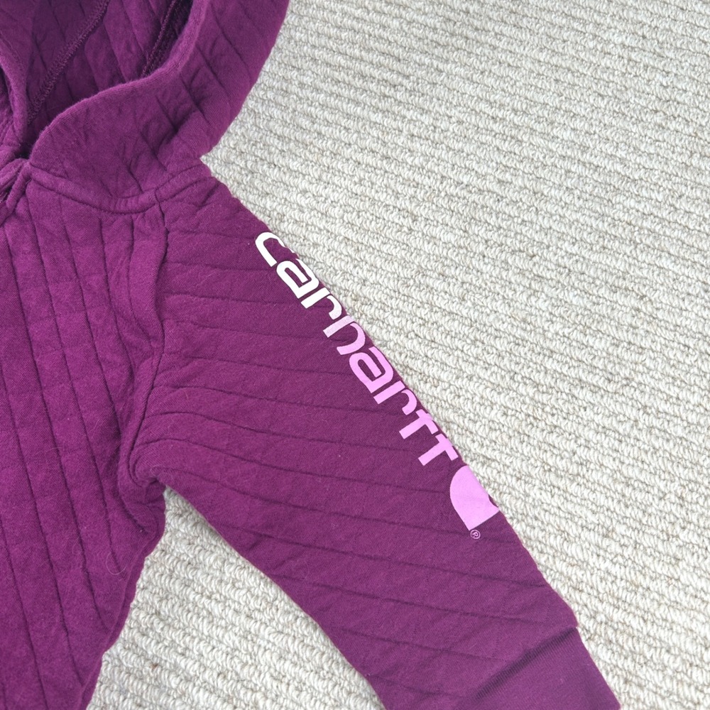 Carhartt Quilted Zip-Up Coverall Baby 9M Purple Hooded Jumpsuit QX5417 - Picture 4 of 10